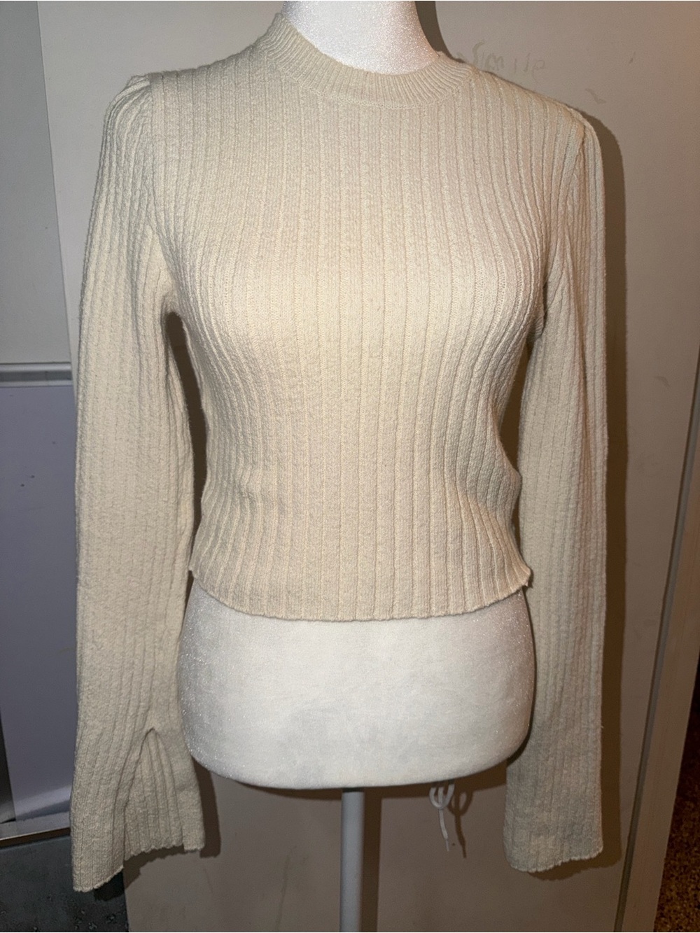 Zara Cream Ribbed Knit Pullover